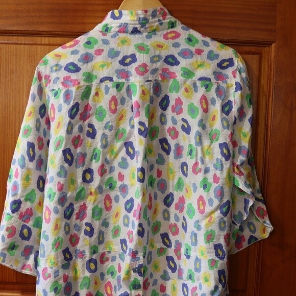 Multiples Rainbow Leopard Print Button Down Blouse Petite Large Statement Shirt - Picture 8 of 16